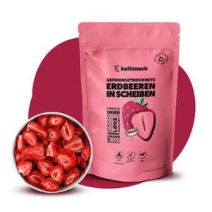 Kultsnack Gefriergetrocknete Erdbeerscheiben  Getrocknete Erdbeeren – Als Snack & für Müslis – Süßigkeiten Ersatz – ohne Zuckerzusatz – Frucht